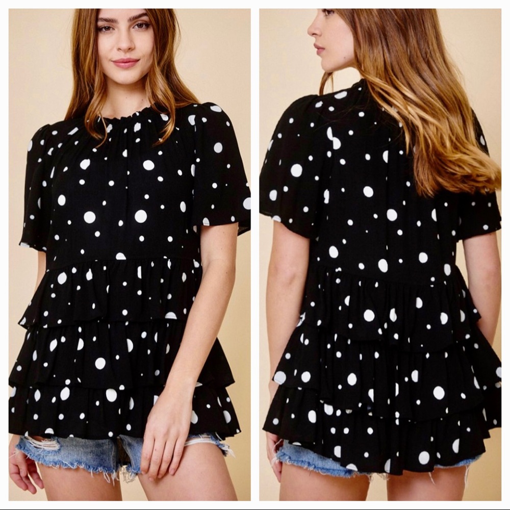 Boho chic tiered tunic top 
Spotty check print - Picture 4 of 4